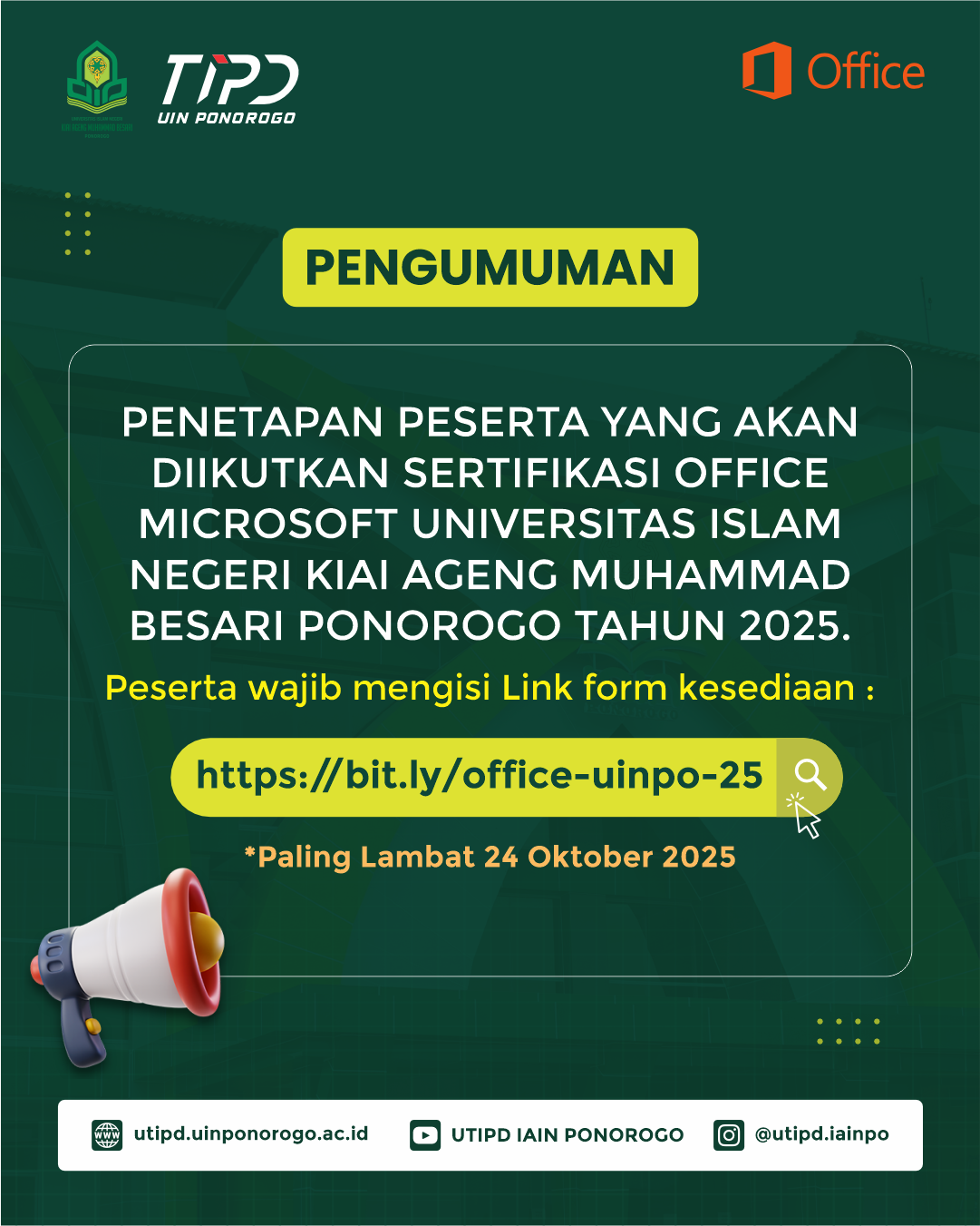 Read more about the article PENETAPAN PESERTA YANG AKAN DIIKUTKAN SERTIFIKASI OFFICE MICROSOFT UNIVERSITAS ISLAM NEGERI KIAI AGENG MUHAMMAD BESARI PONOROGO TAHUN 2025